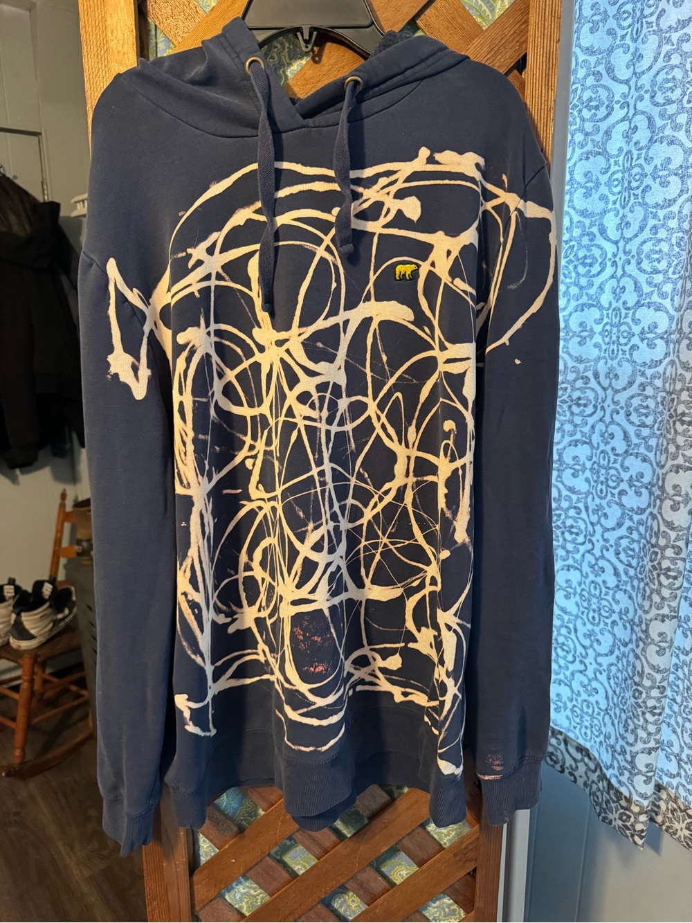 Men's Navy Hoodie with Cream Paint-Splash Graphic